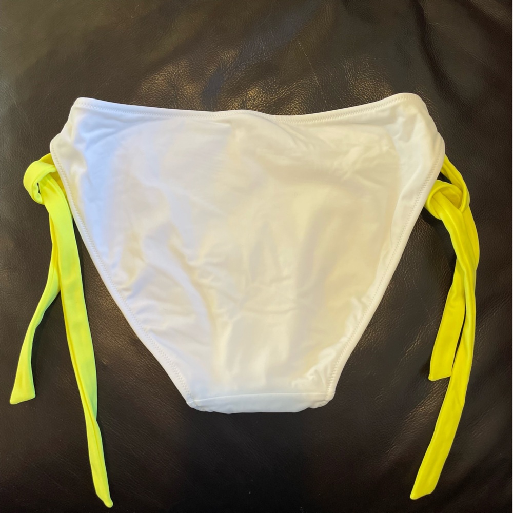 Victoria’s Secret Swim Bikini Bottoms White Neon Yellow Ties Size Large - Picture 2 of 6